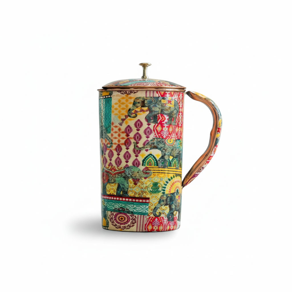 Pure copper printed jug padharo mhare desh design traditional print, 1250 ML